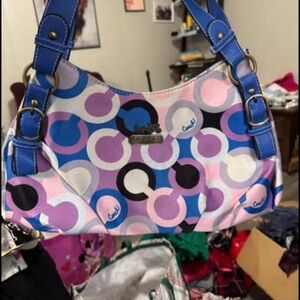 Coach Blue, Purple, and Pink Circle Pattern Shoulder Bag
